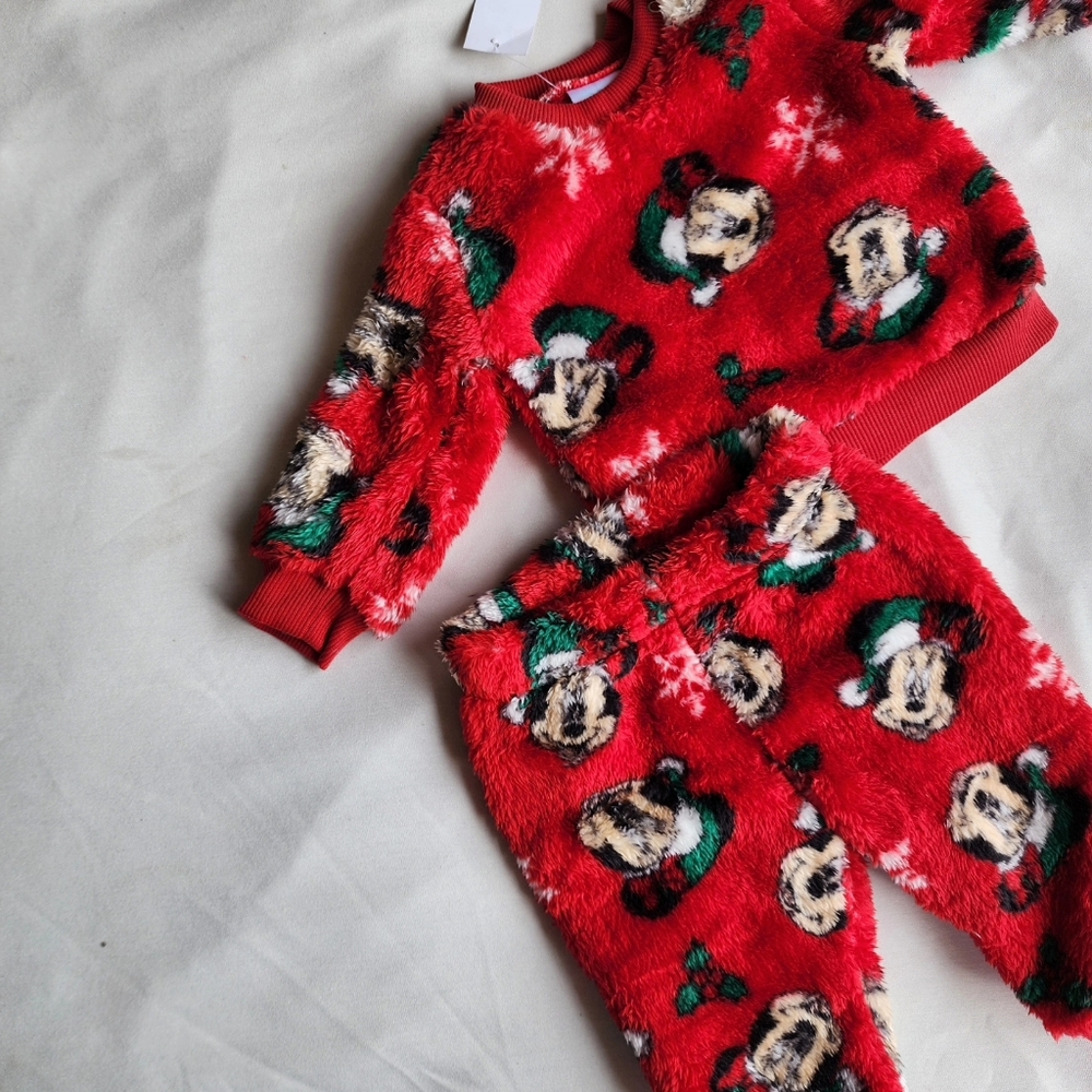 Minnie Mouse Baby and Toddler Christmas Faux Sherpa Top and Joggers Set, 2-Piece